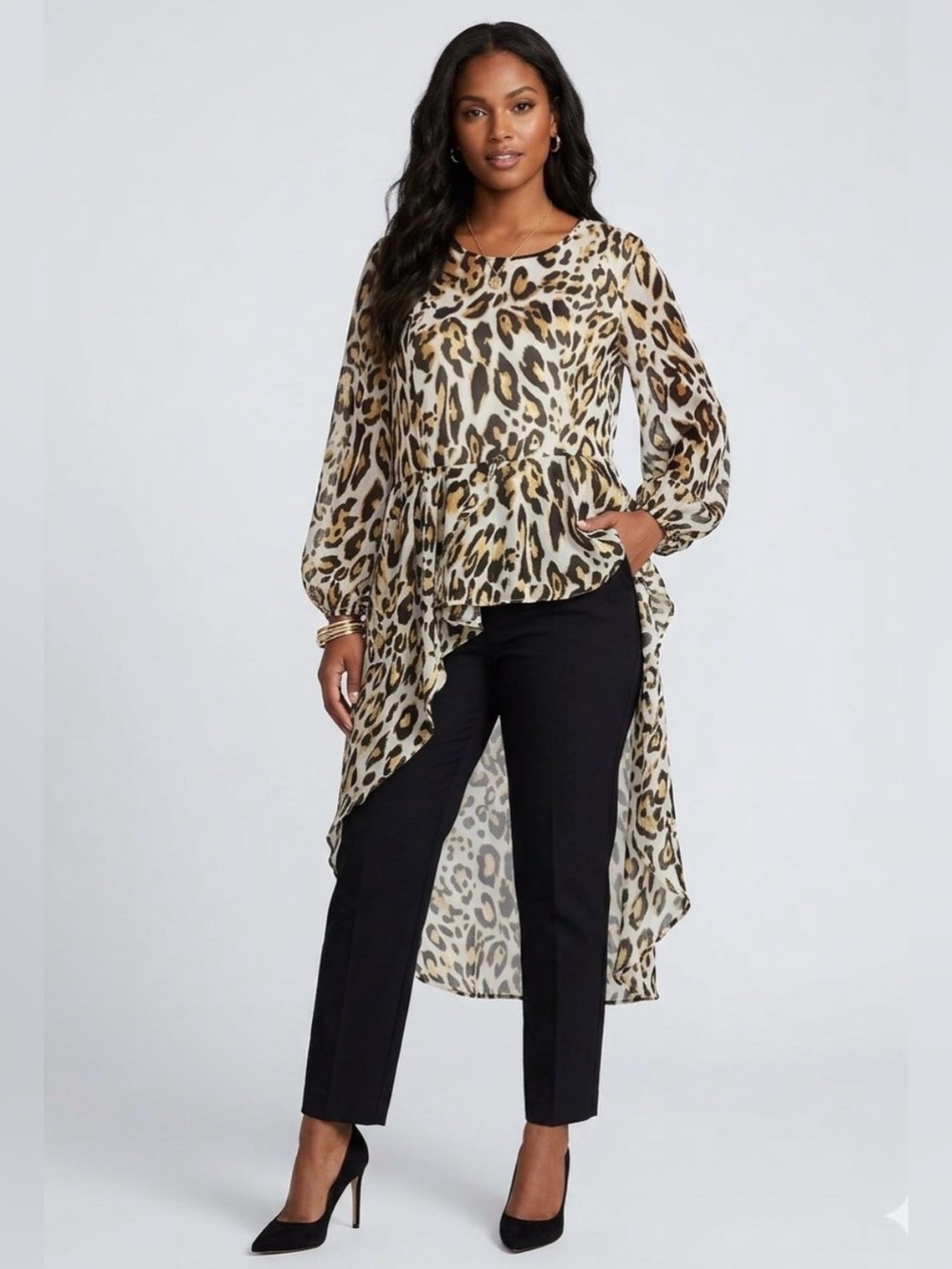 Ashley Stewart Metallic Leopard Print Blouse - Black & Gold